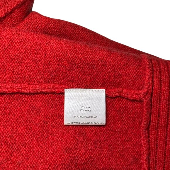 Eileen Fisher Red Yak Wool Zip Front Hooded Poncho Cape Coat Medium Lagenlook - Picture 8 of 10